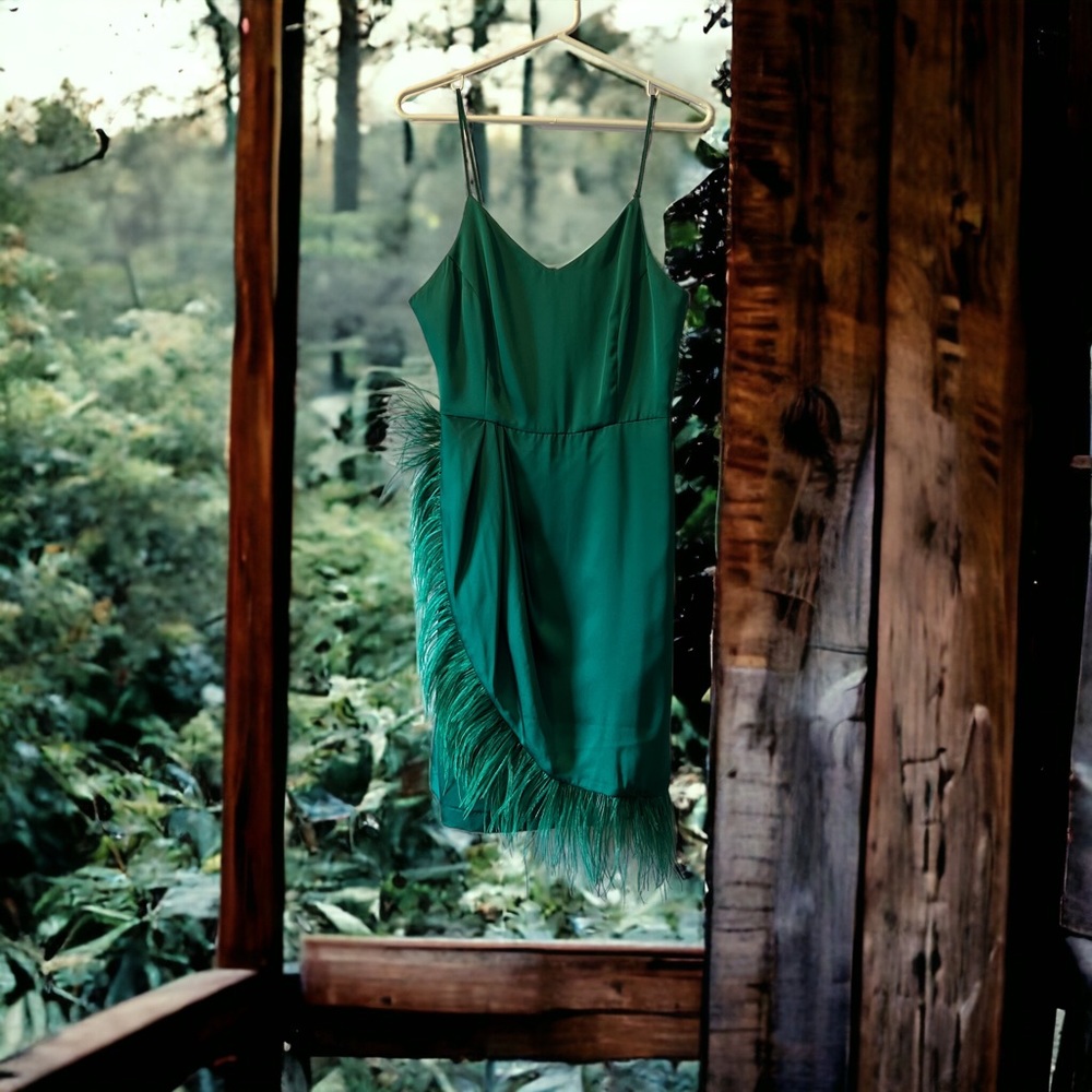 Chic Massimo Fabbro green feather detail dress